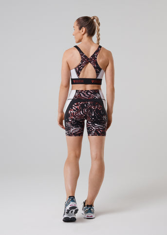 Prowess Print Block Bra - Red Shadow